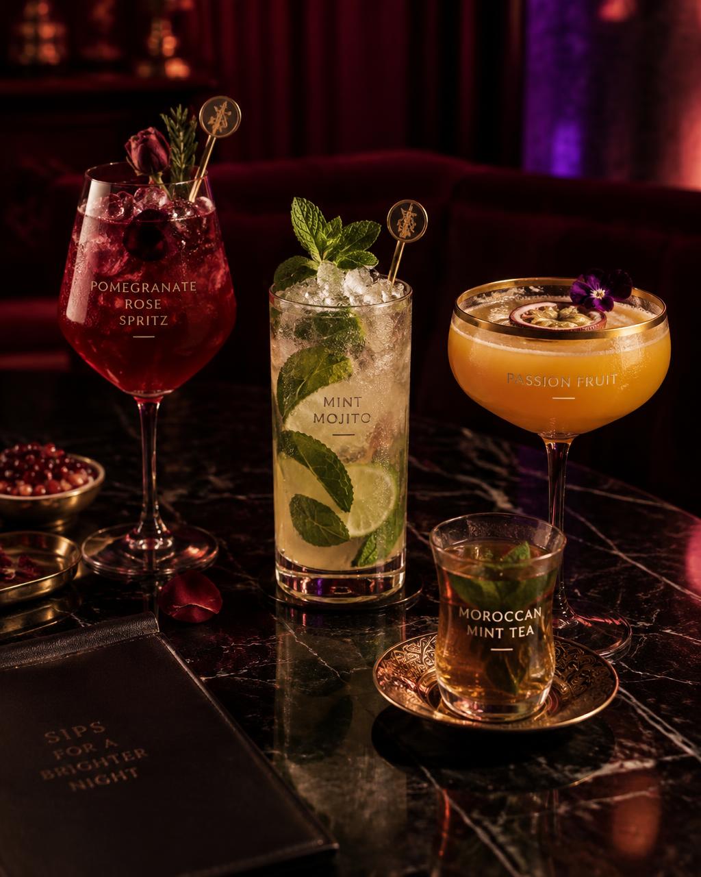 Signature mocktails and Moroccan mint tea